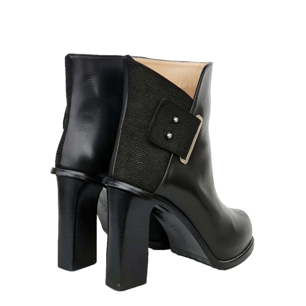 Joan - Black Emboss, Asymmetrical ankle boot